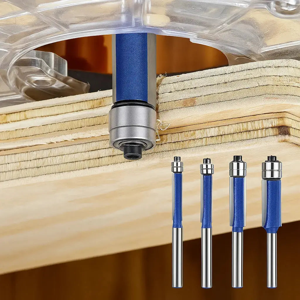 Flush Trim Router Bit Set Tool Steel Double Bearing