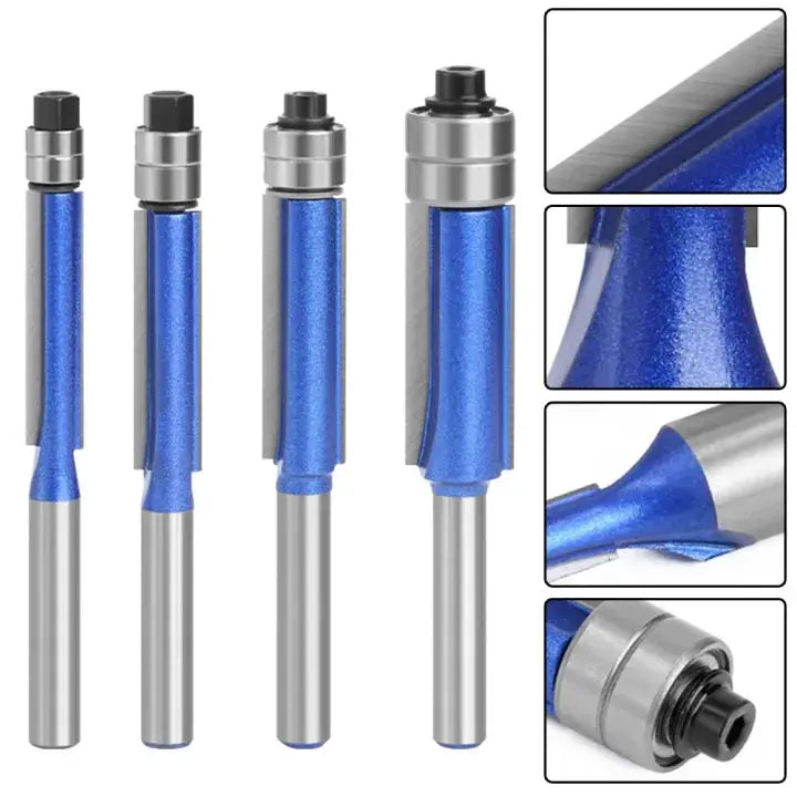 Flush Trim Router Bit Set Tool Steel Double Bearing