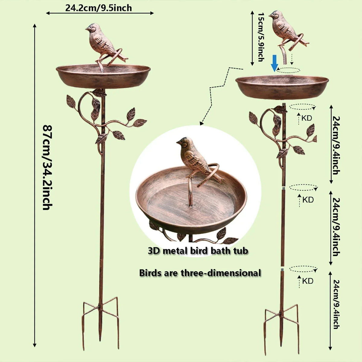 Garden Bird Bath Decorative Metal Ground Spike