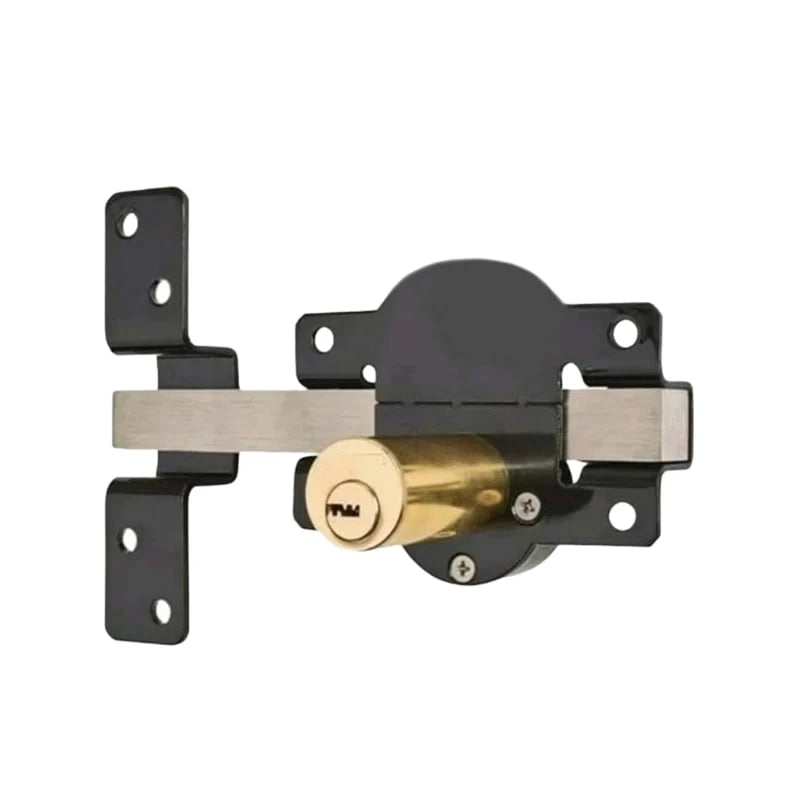 Gate Lock Spring-Loaded Bolt & Key Cylinder Rust-Resistant Iron