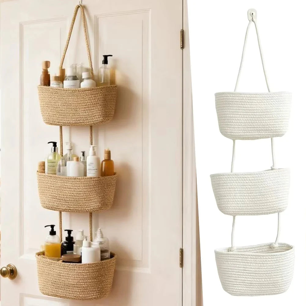 Hanging Storage Basket Three Compartments & Over Door Hook