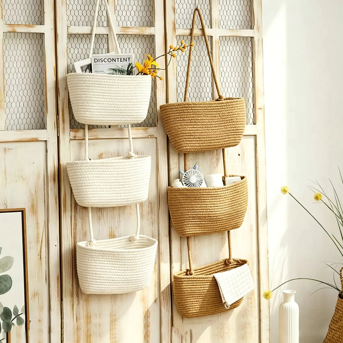 Hanging Storage Basket Three Compartments & Over Door Hook
