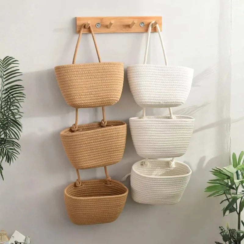 Hanging Storage Basket Three Compartments & Over Door Hook