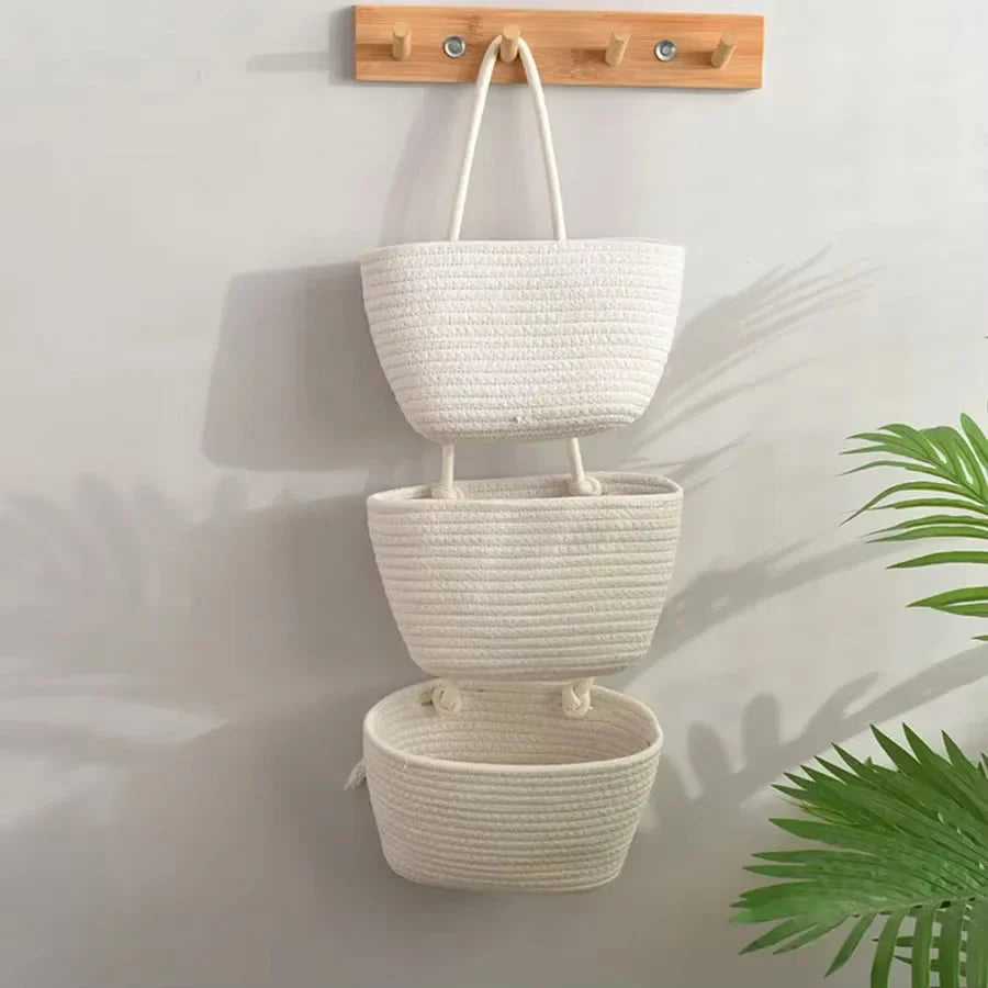 Hanging Storage Basket Three Compartments & Over Door Hook