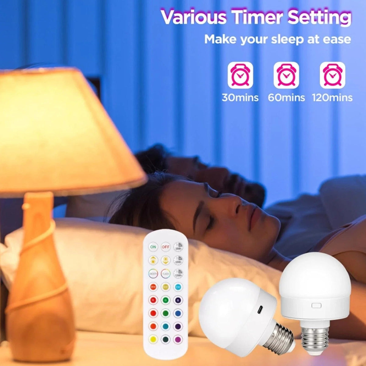 LED Bulb Rechargeable E27 RGB Remote & Timer