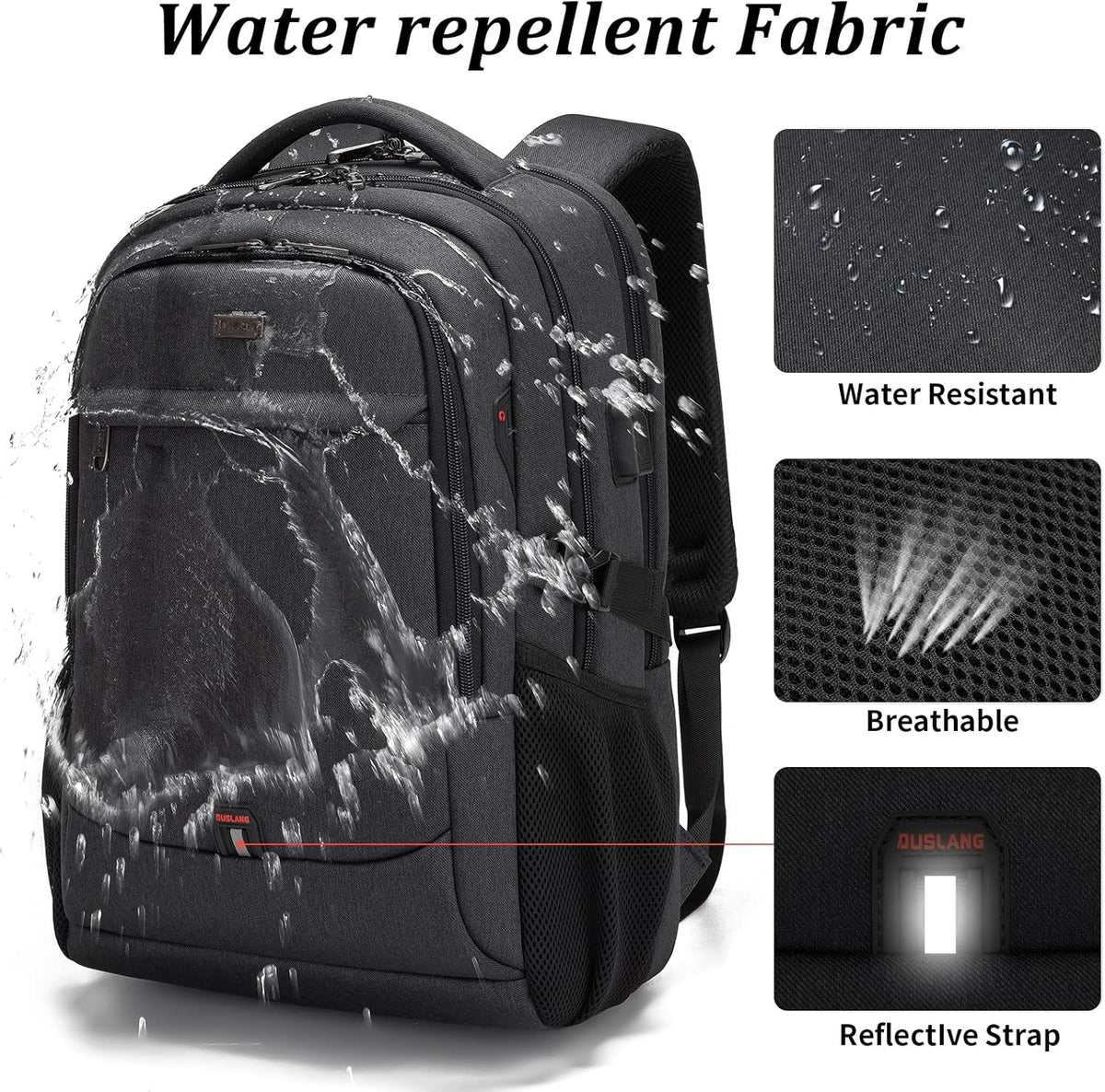 Laptop Backpack Hidden Anti-Theft Pocket Built-In USB Water-Resistant Polyester
