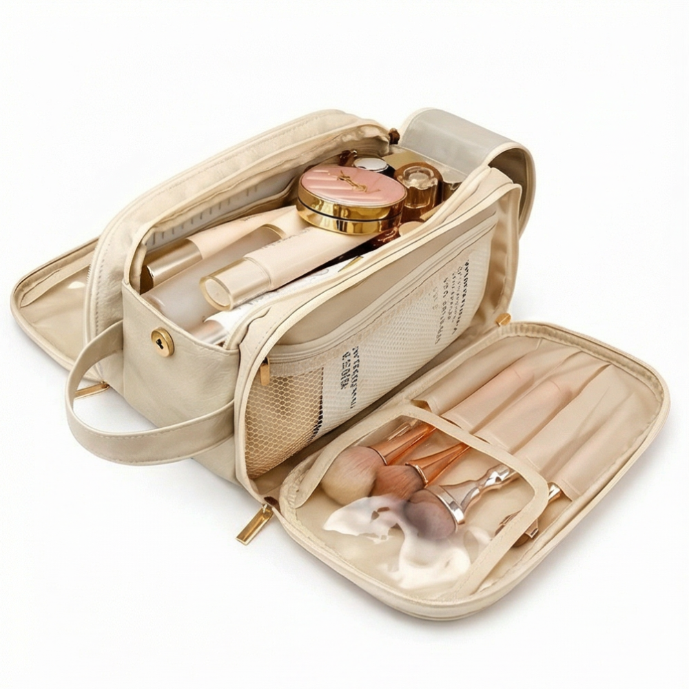 Makeup Organizer Flat-Opening 16 Brush Slots Waterproof PU-Leather