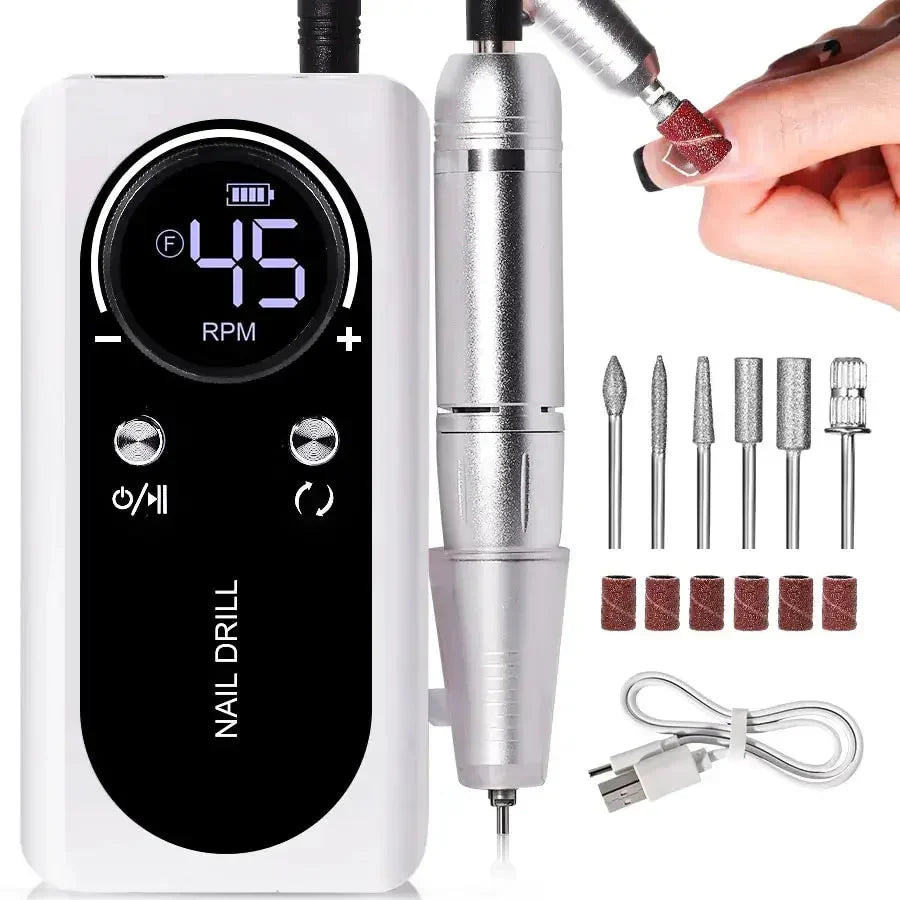 Nail Drill Cordless Rechargeable Brushless Motor & LCD Display