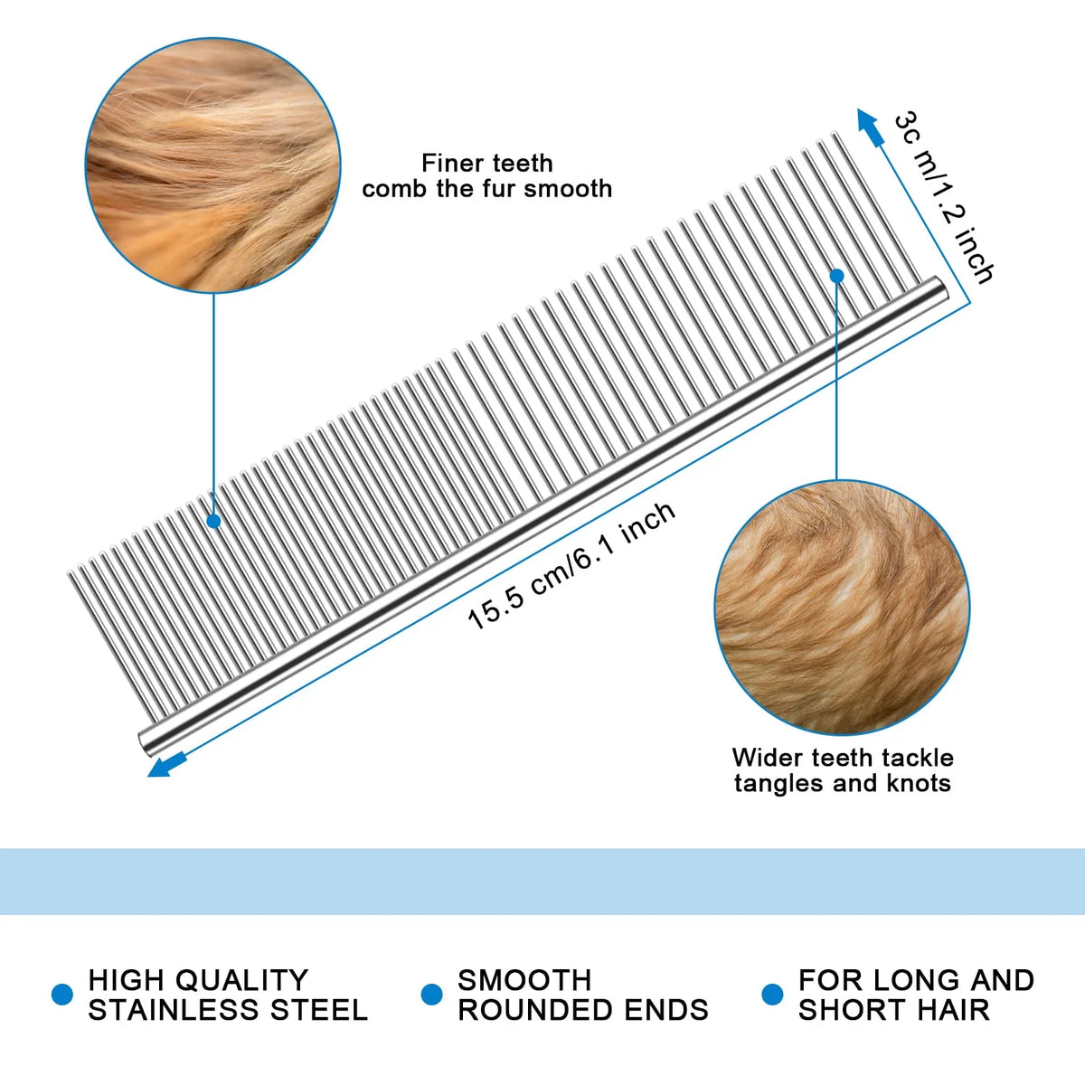 Pet Brush Double-Sided Deshedding & Detangling Stainless Steel Teeth
