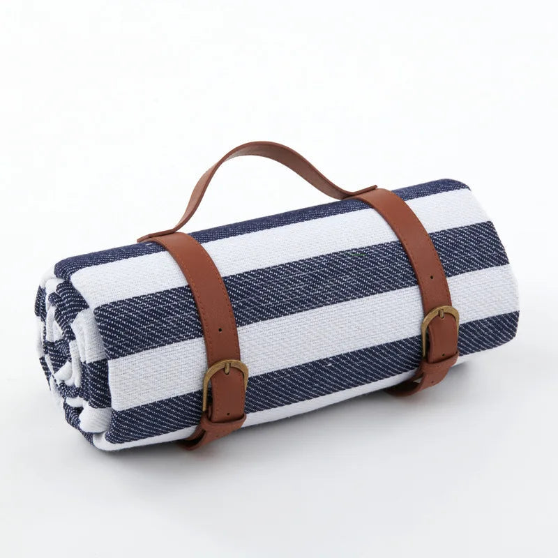Picnic Blanket Waterproof PEVA Foam-Padded Foldable Leather Strap