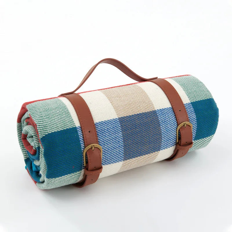 Picnic Blanket Waterproof PEVA Foam-Padded Foldable Leather Strap