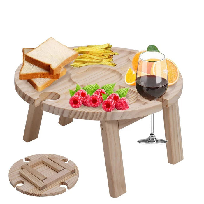 Picnic Table Foldable Solid Wood Wine Glass Slots