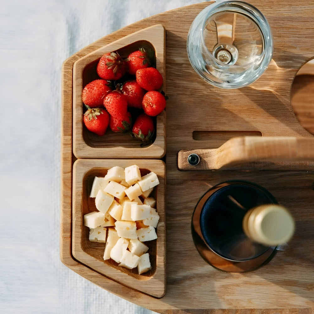 Picnic Table Foldable Wooden Wine & Bottle Holders