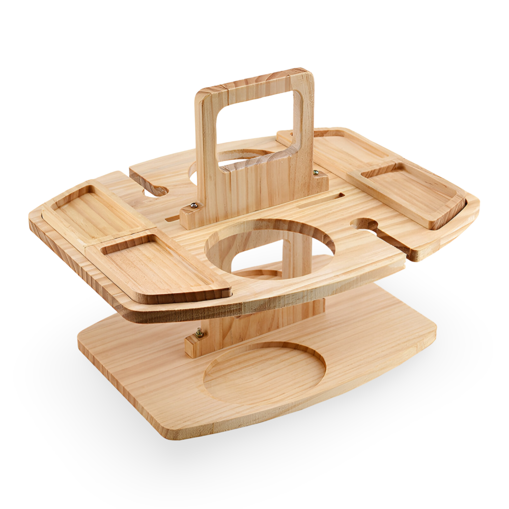 Picnic Table Foldable Wooden Wine & Bottle Holders