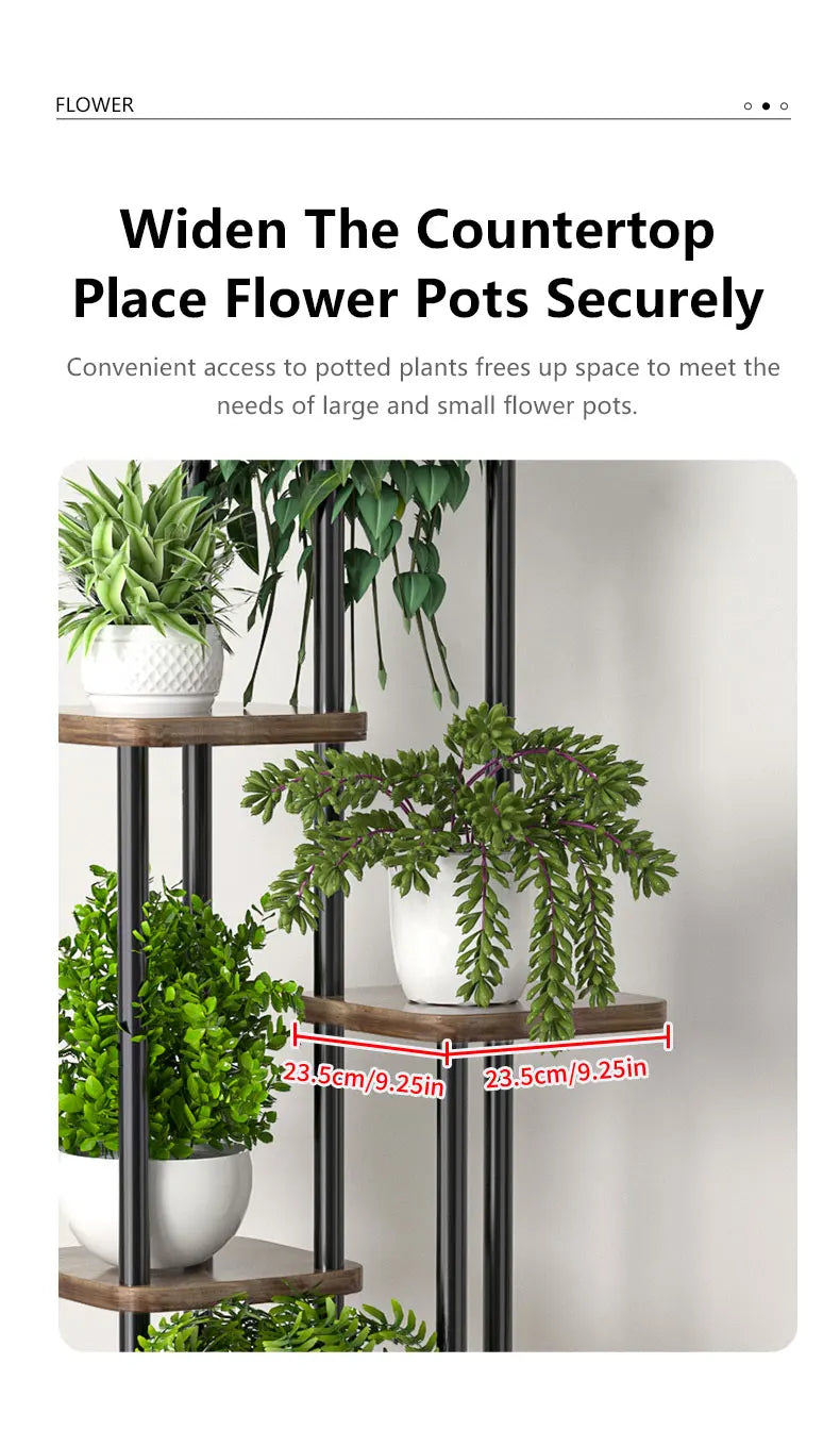 Plant Shelf 5-Tier Staggered Wooden Shelves & Metal Frame