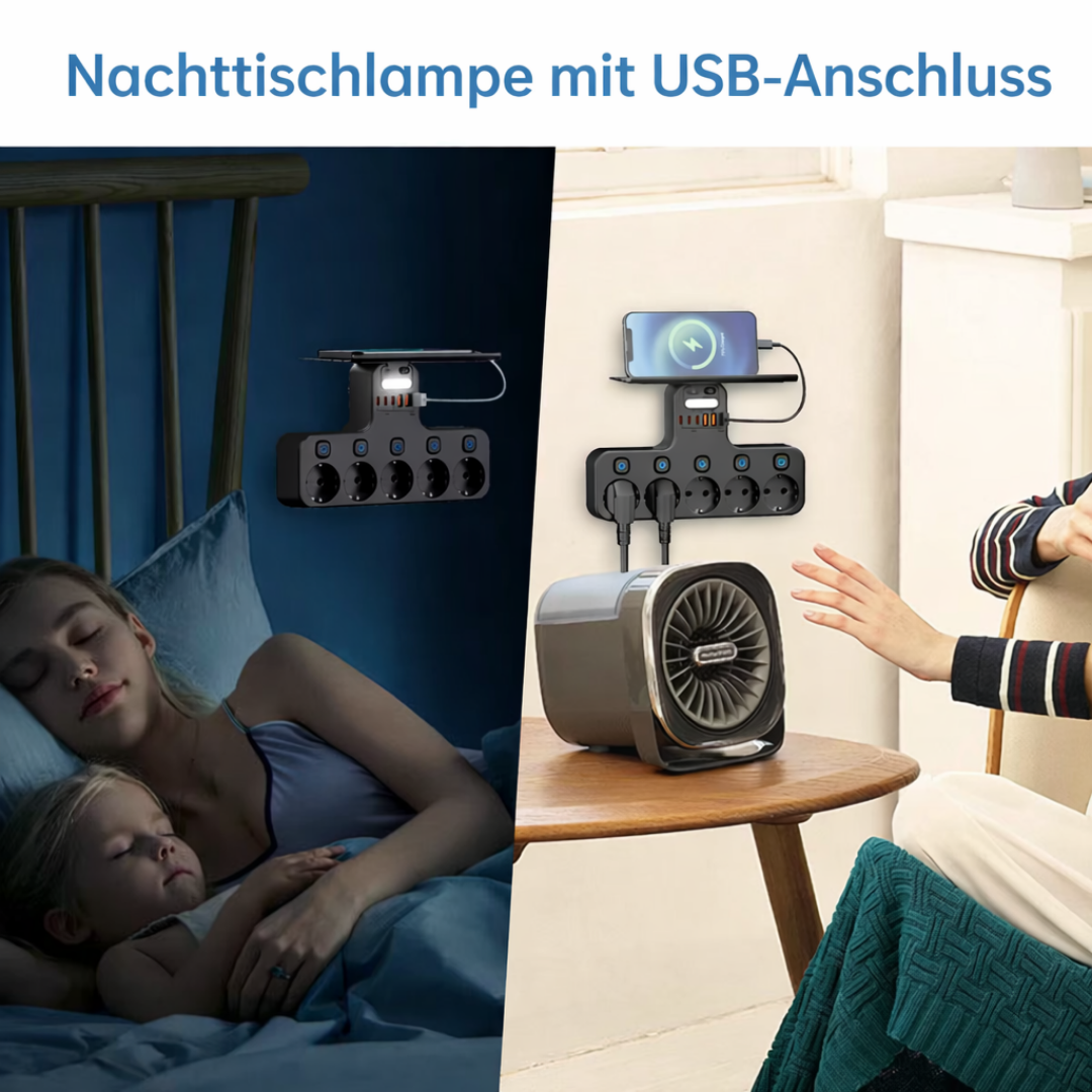 Power Strip Wall-Mounted 5 Switchable Outlets & USB Ports