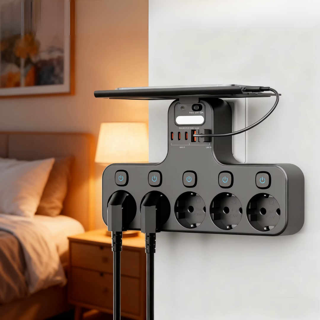 Power Strip Wall-Mounted 5 Switchable Outlets & USB Ports