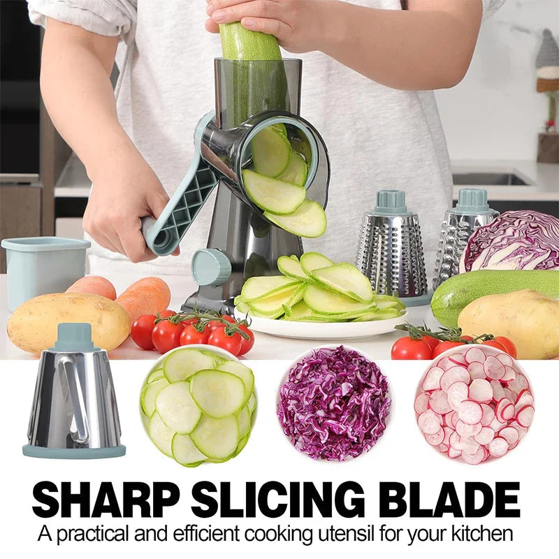 Rotary Grater 3 Interchangeable Stainless Steel Drums Suction Base