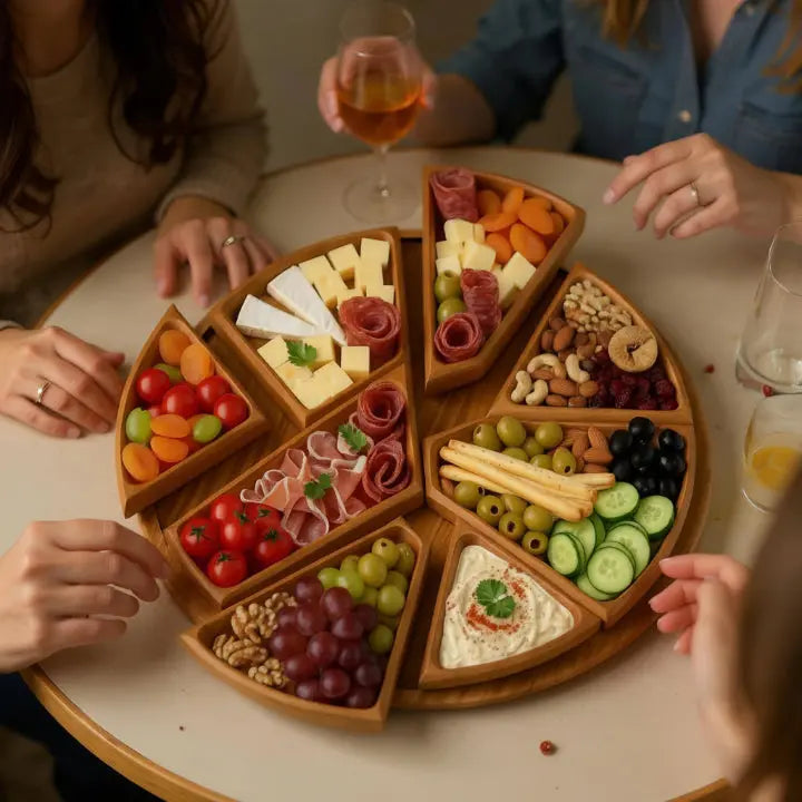 Serving Tray Set Round Premium Wood Removable Compartments