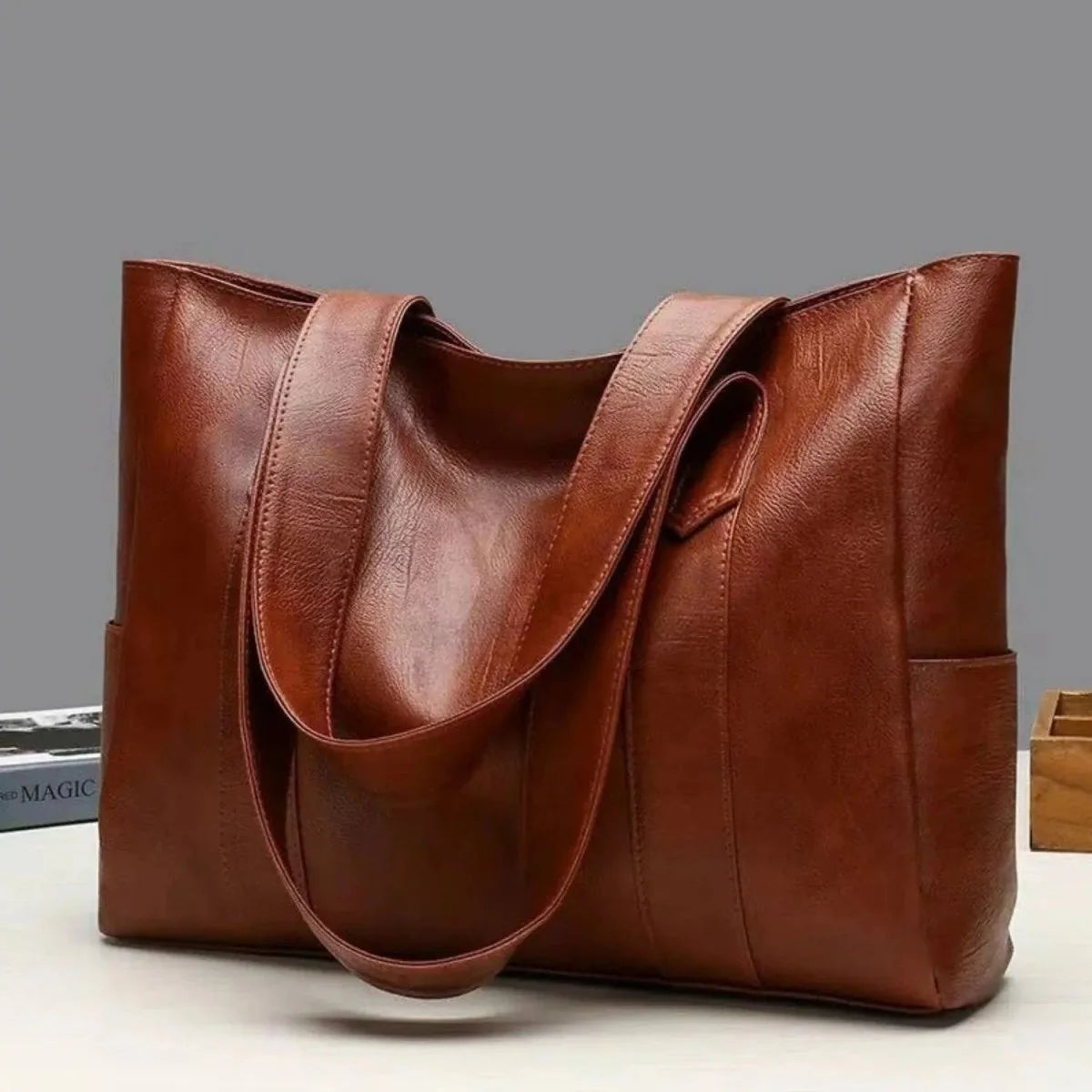 Shoulder Bag Smooth PU Leather Spacious Interior Adjustable Strap