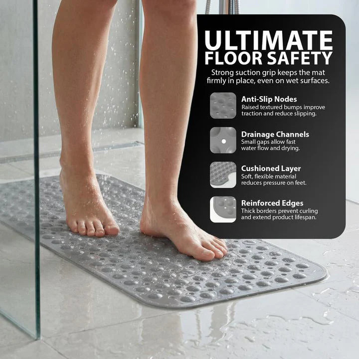 Shower Mat Suction-Cup Base & Textured Top Quick-Drying PVC