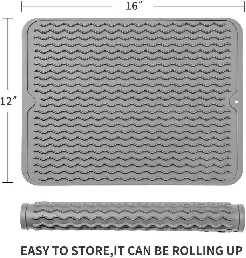 Silicone Drying Mat Ribbed Drainage Heat Resistant & BPA-Free