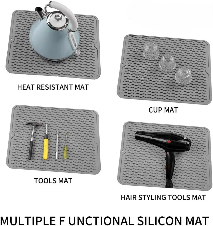 Silicone Drying Mat Ribbed Drainage Heat Resistant & BPA-Free