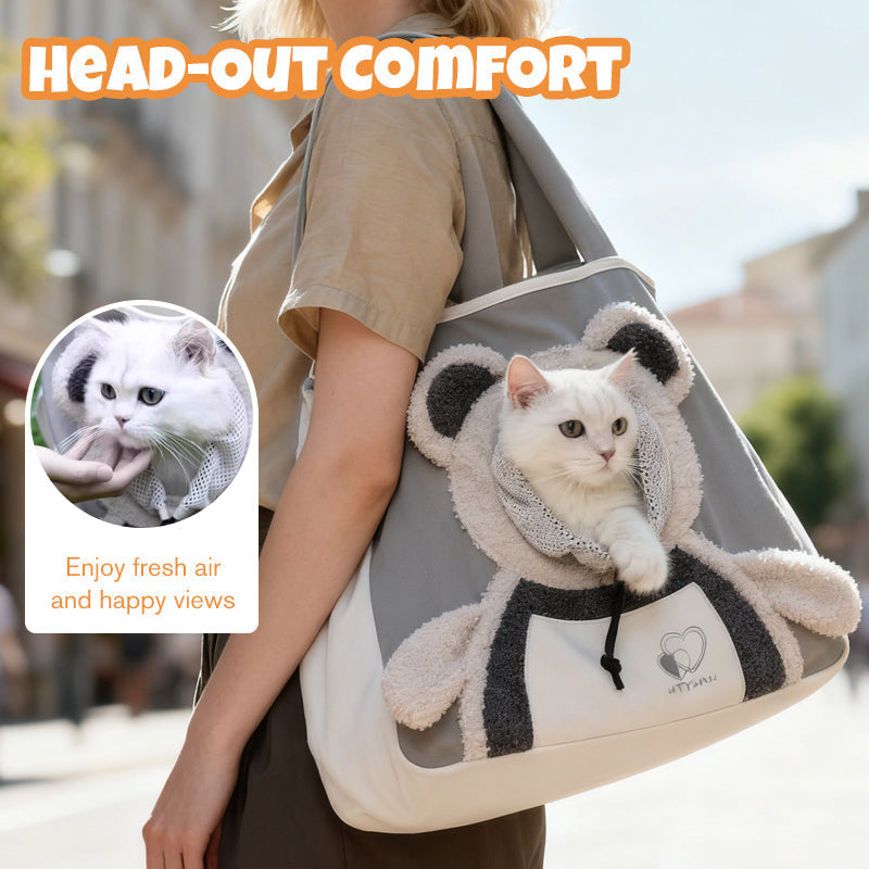 Small Pet Carrier Bear-Ears Canvas Padded Strap