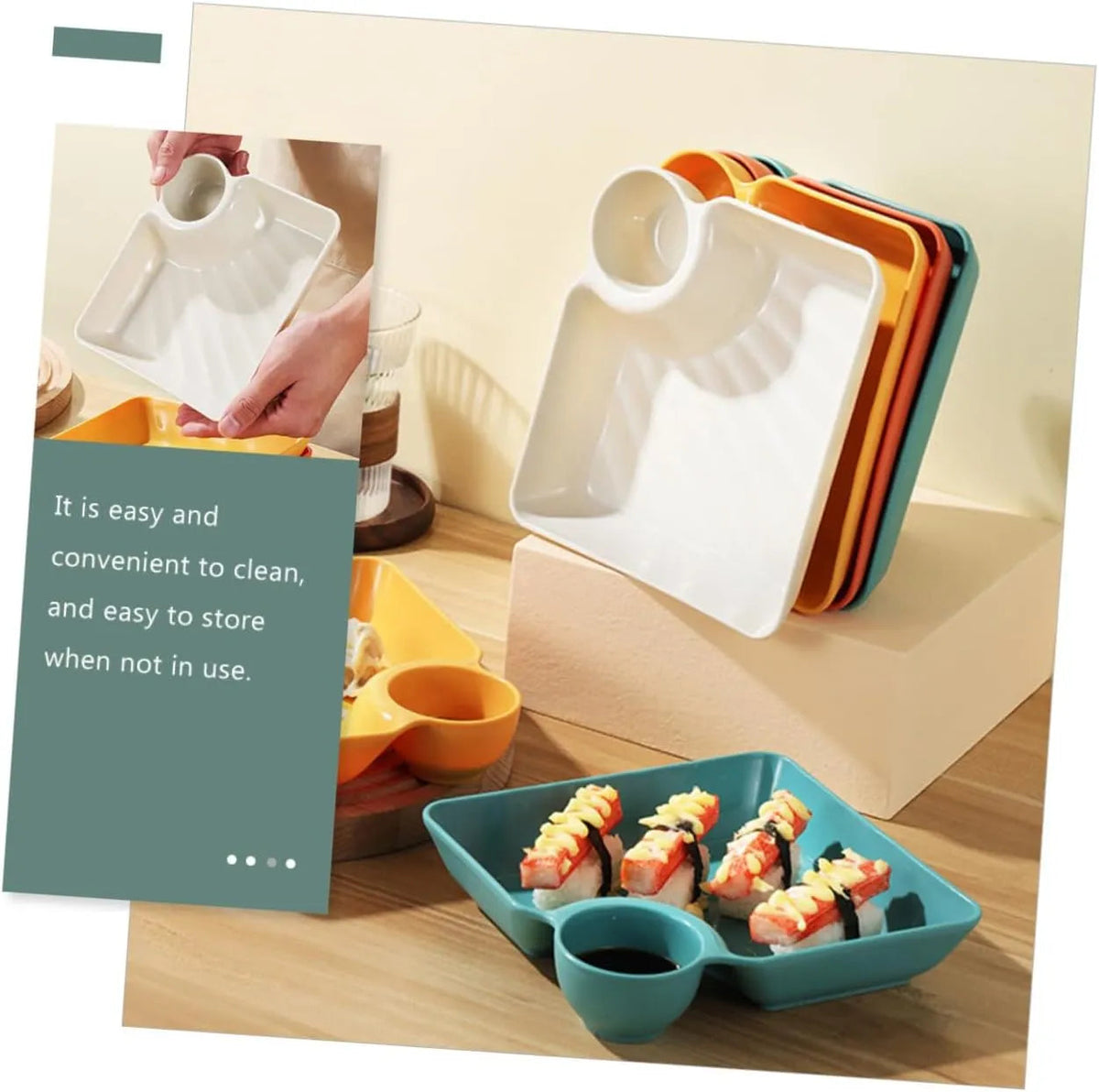 Snack & Dip Plate Integrated Sauce Compartment Lightweight Stackable