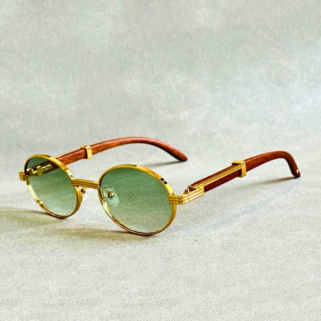 Sunglasses Round Wooden Temples UV400 Protection