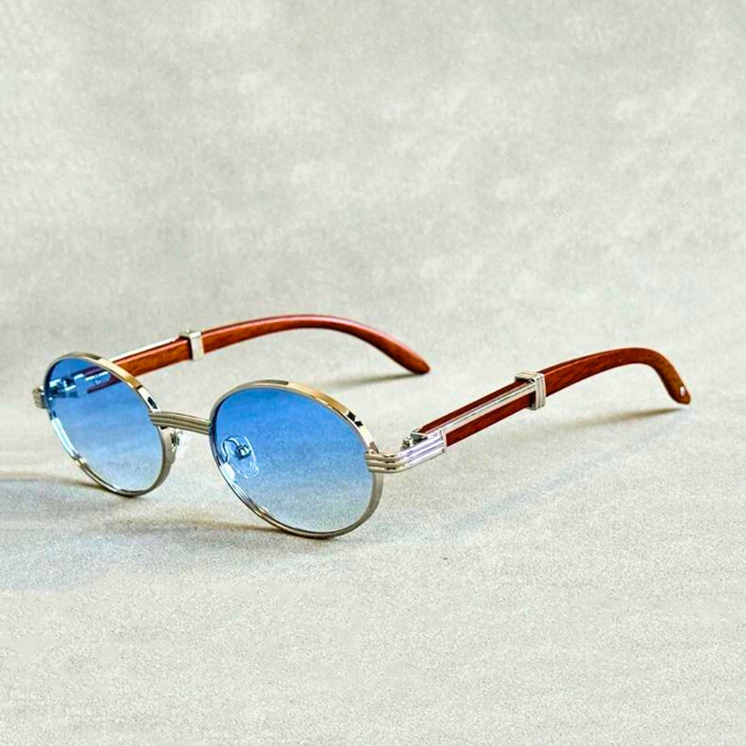 Sunglasses Round Wooden Temples UV400 Protection