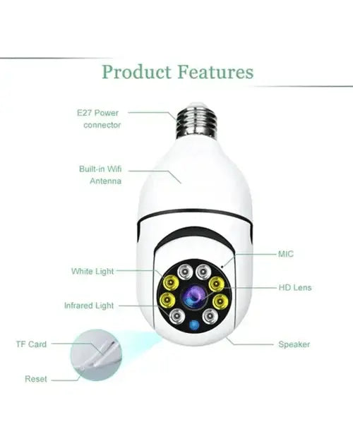 Surveillance Camera 360° Pan & Tilt Screw-In Lamp Socket