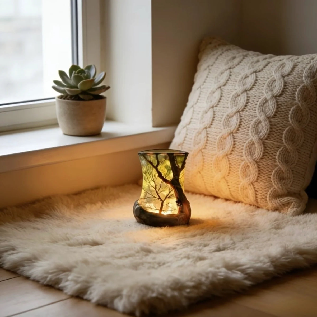 Table Lamp Tree Shadow Projection Warm White Battery Operated