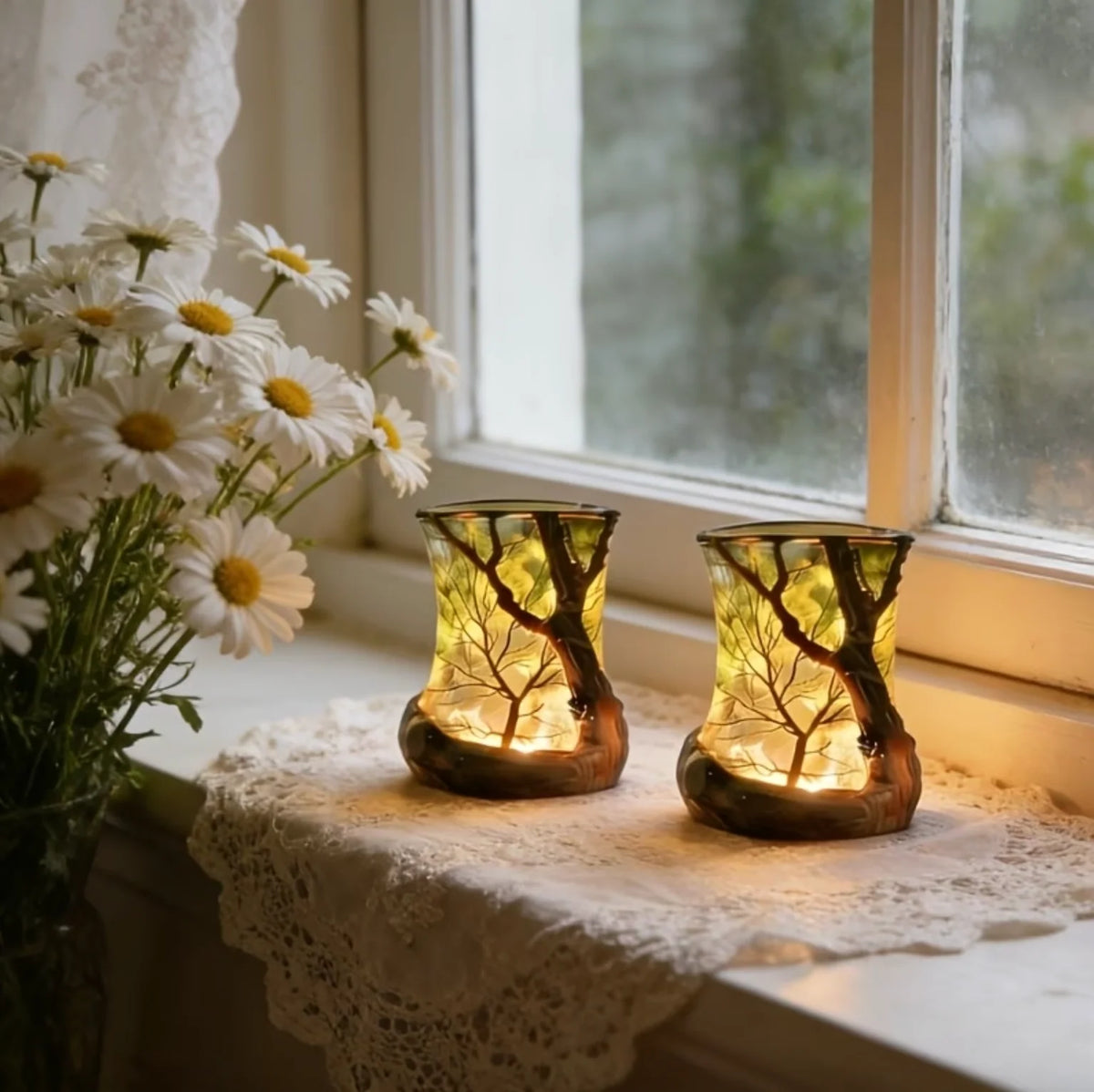 Table Lamp Tree Shadow Projection Warm White Battery Operated