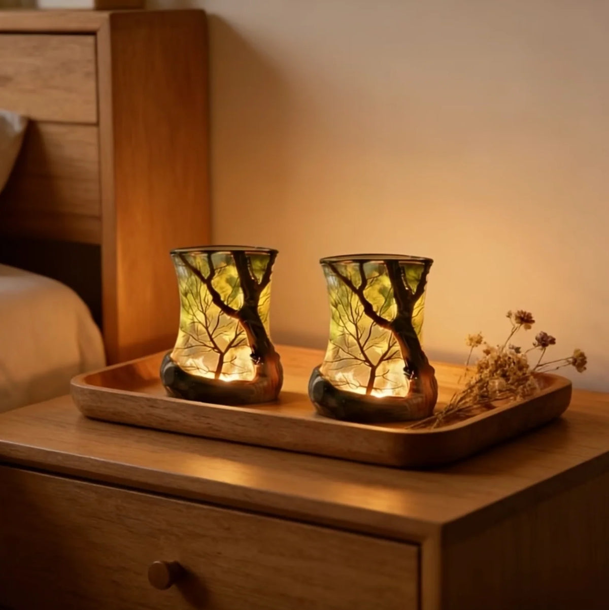 Table Lamp Tree Shadow Projection Warm White Battery Operated