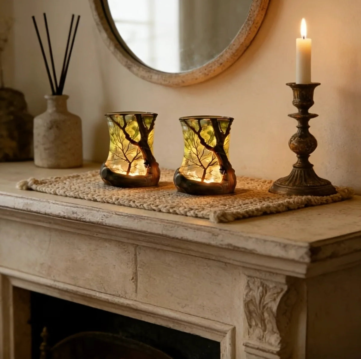 Table Lamp Tree Shadow Projection Warm White Battery Operated