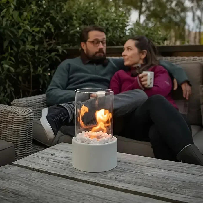 Tabletop Fire Lantern Borosilicate Glass Powder-Coated Steel