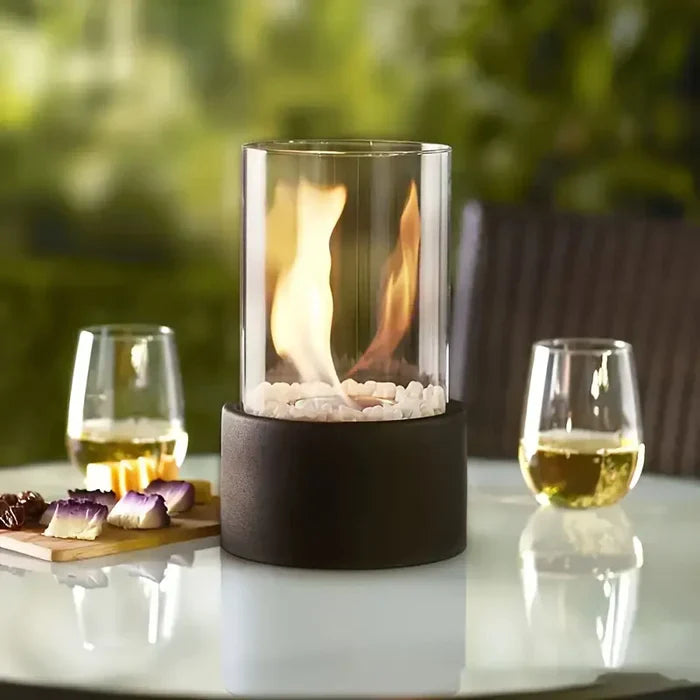 Tabletop Fire Lantern Borosilicate Glass Powder-Coated Steel