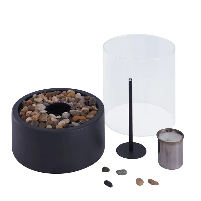 Tabletop Fire Lantern Borosilicate Glass Powder-Coated Steel