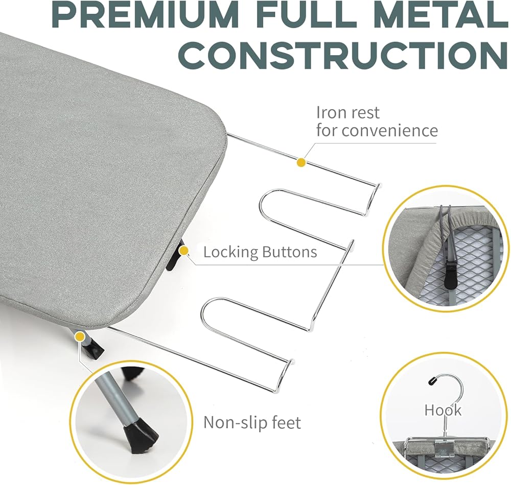 Tabletop Ironing Board Foldable Space-Saving Padded Cover & Iron Rest