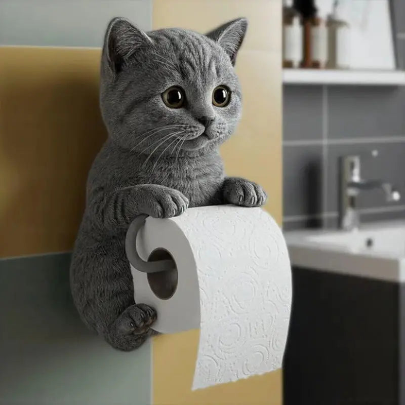 Toilet Paper Holder Cat Design Resin Wall-Mounted Space-Saving