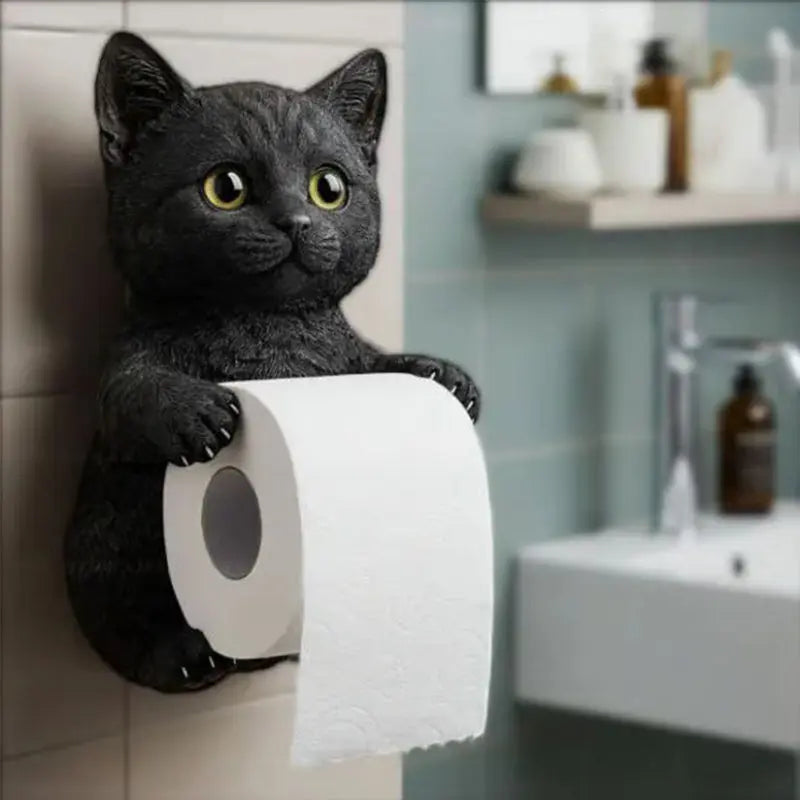 Toilet Paper Holder Cat Design Resin Wall-Mounted Space-Saving