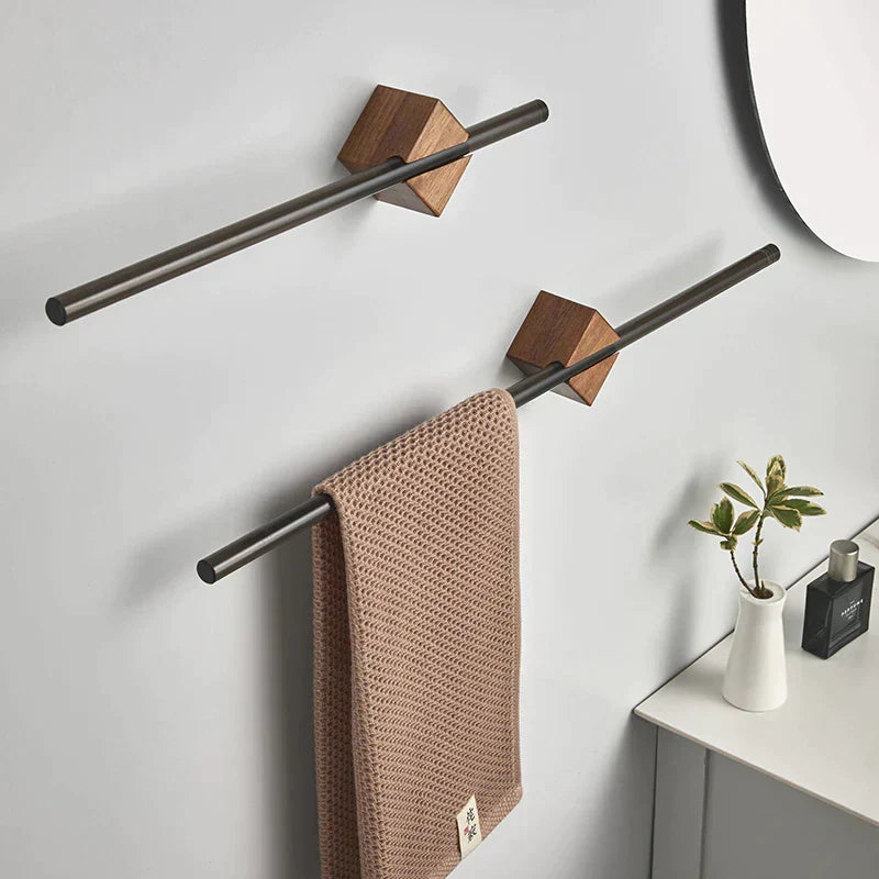 Towel Rack Wood & Stainless Steel Slim Wall-Mount