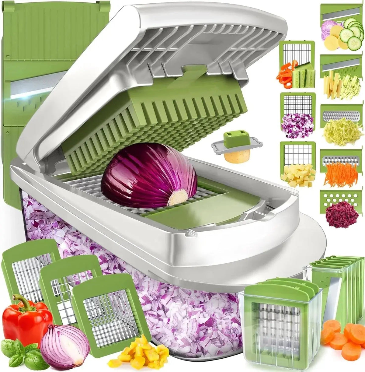 Vegetable Slicer 8 Blades Stainless Steel Collection Box