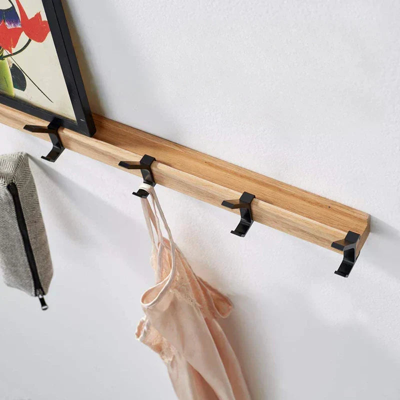 Wall-Mounted Coat Rack Five Double Hooks Solid Wood Base