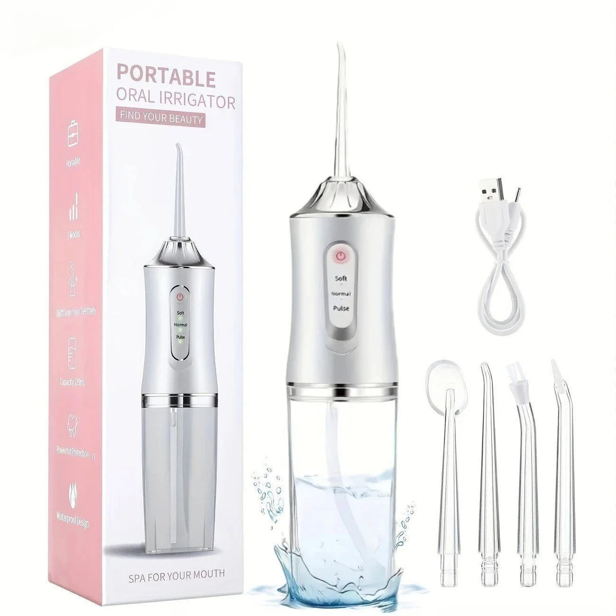 Water Flosser 220ml Tank Adjustable Pressure IPX7 Waterproof