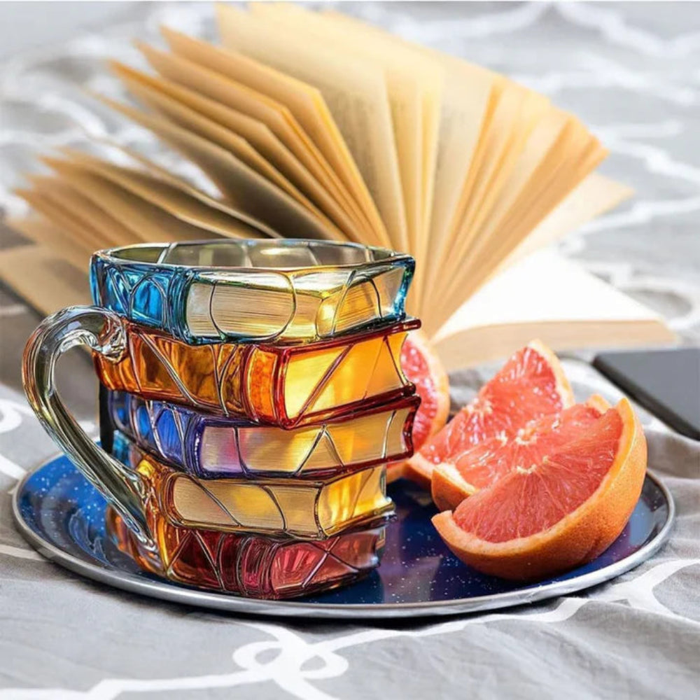 Charming Literary Mug | 3D Book Spine Glass | Ideal Gift for Readers
