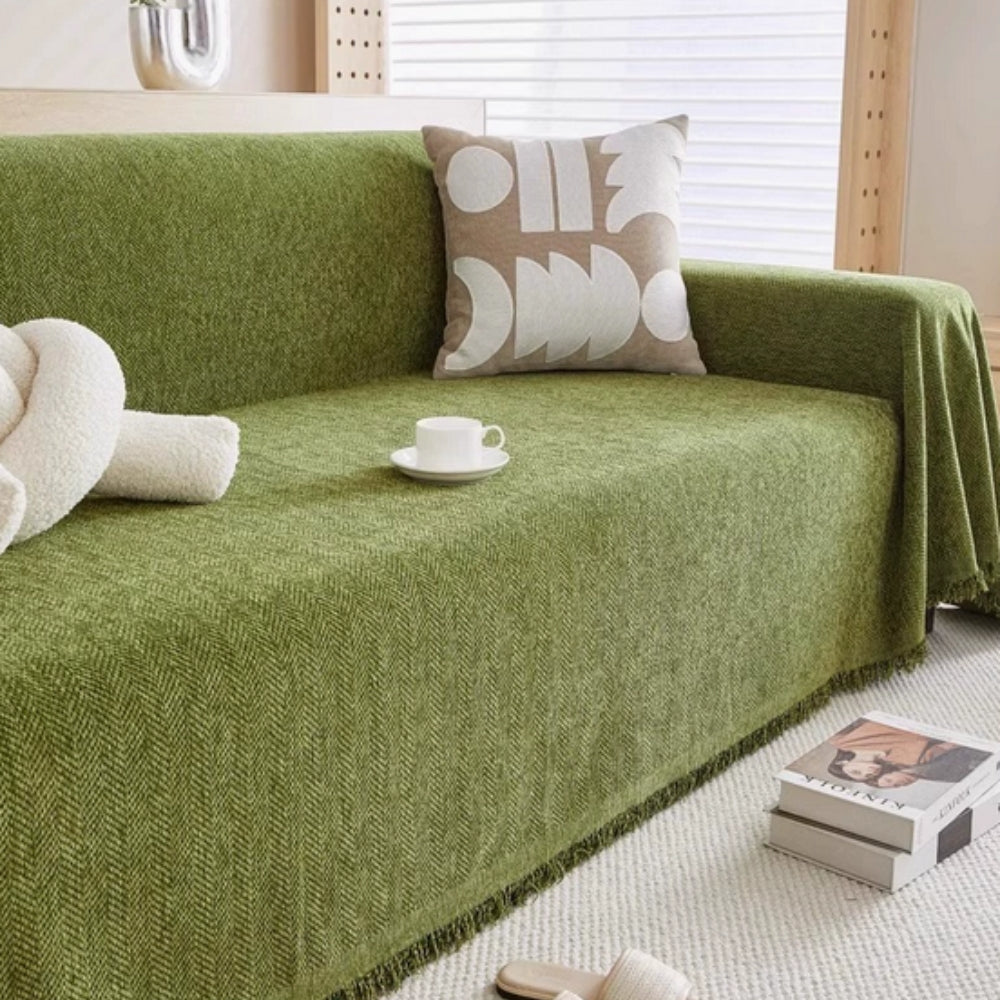 Elegant Sofa Protector with Water-Resistant Fabric and Tassels