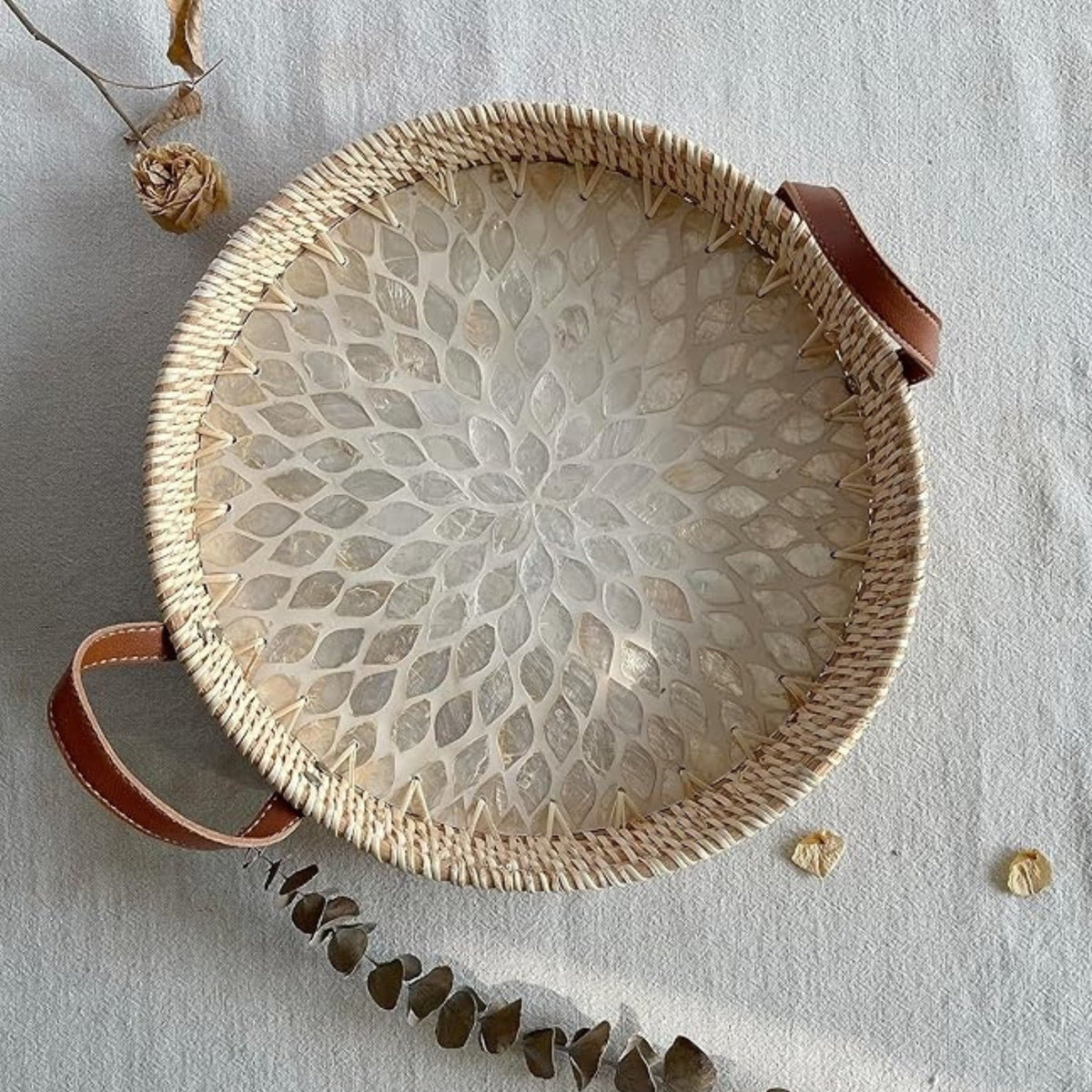 Handwoven Natural Rattan Storage Tray for Home