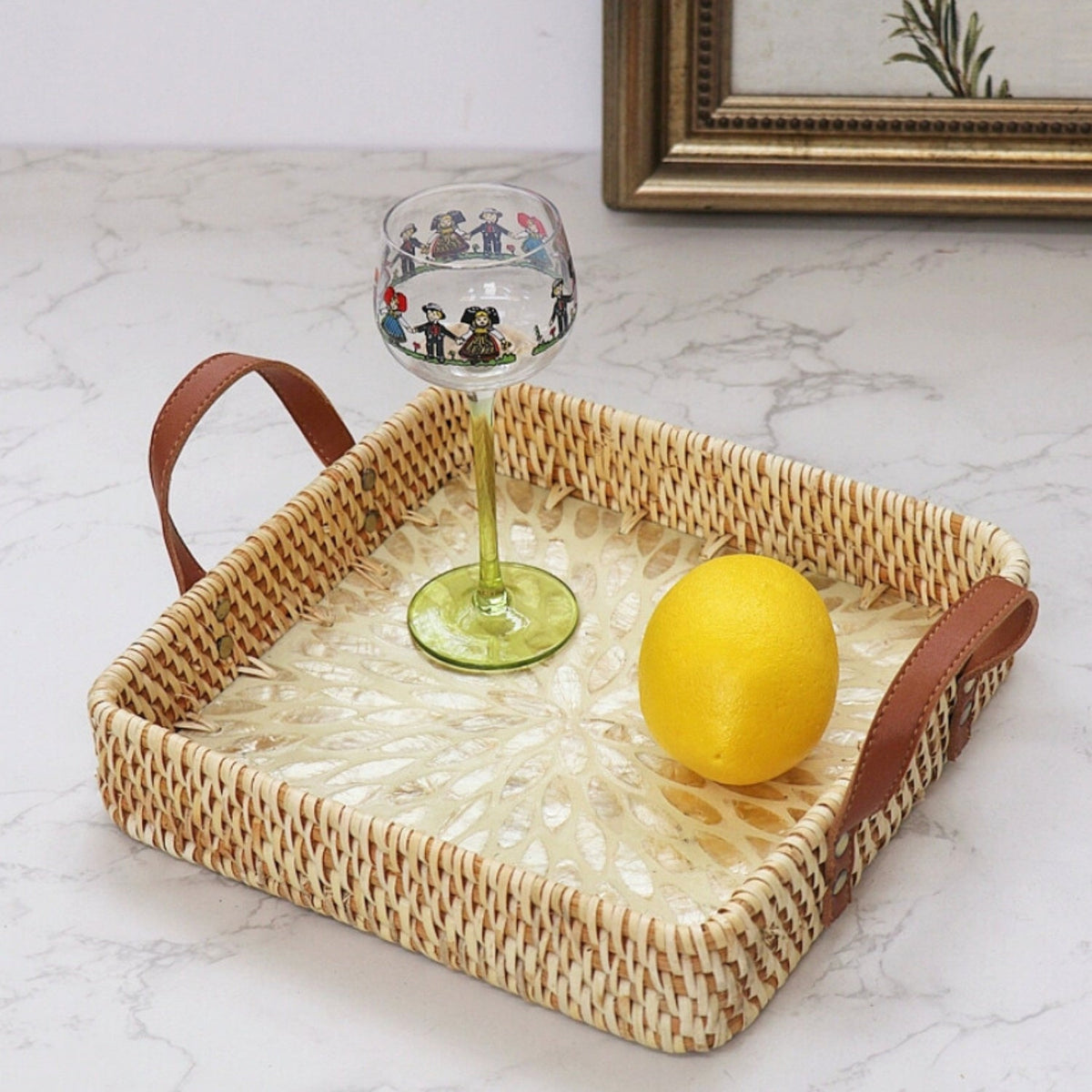 Handwoven Natural Rattan Storage Tray for Home